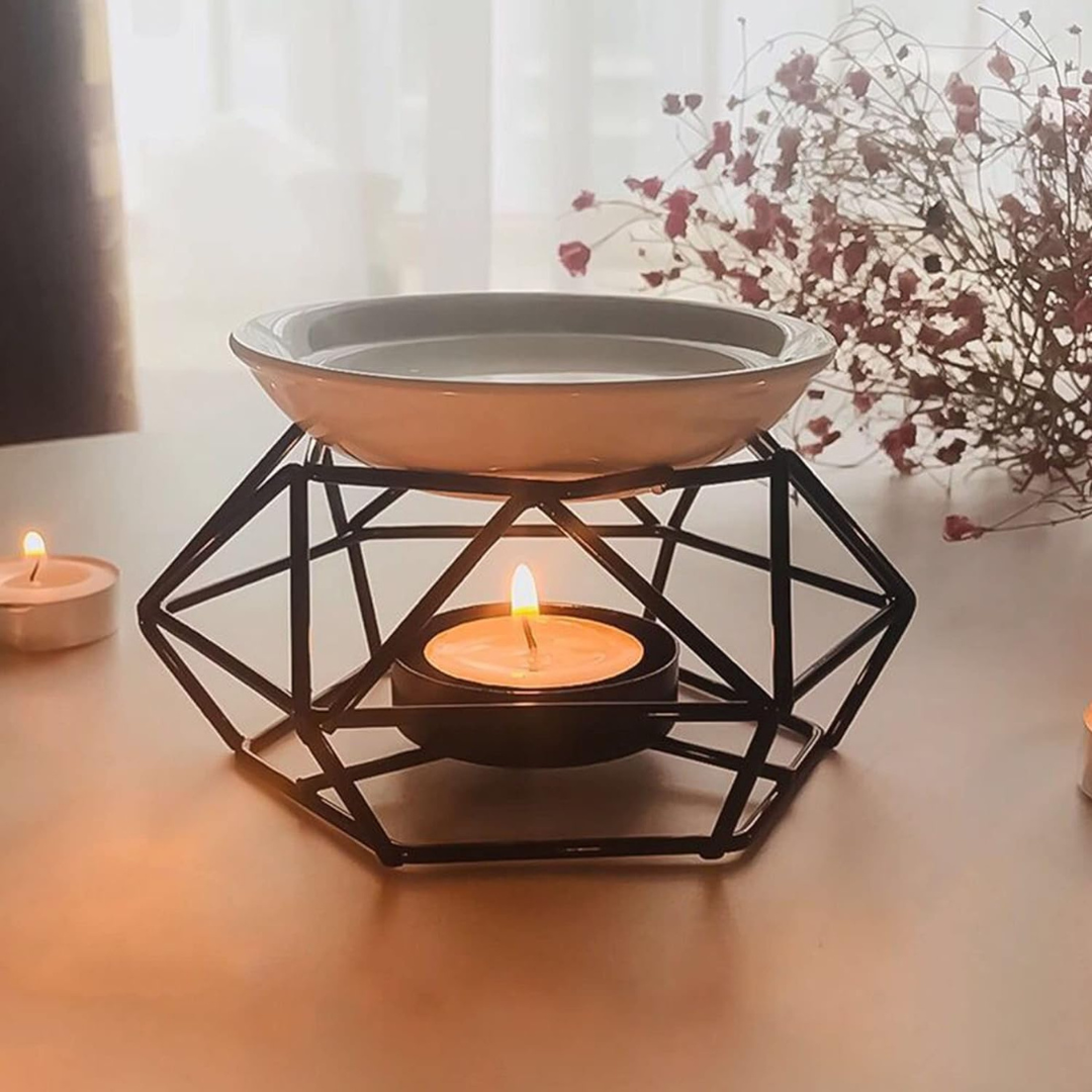 Oil and Wax Burner - Black Hexagon