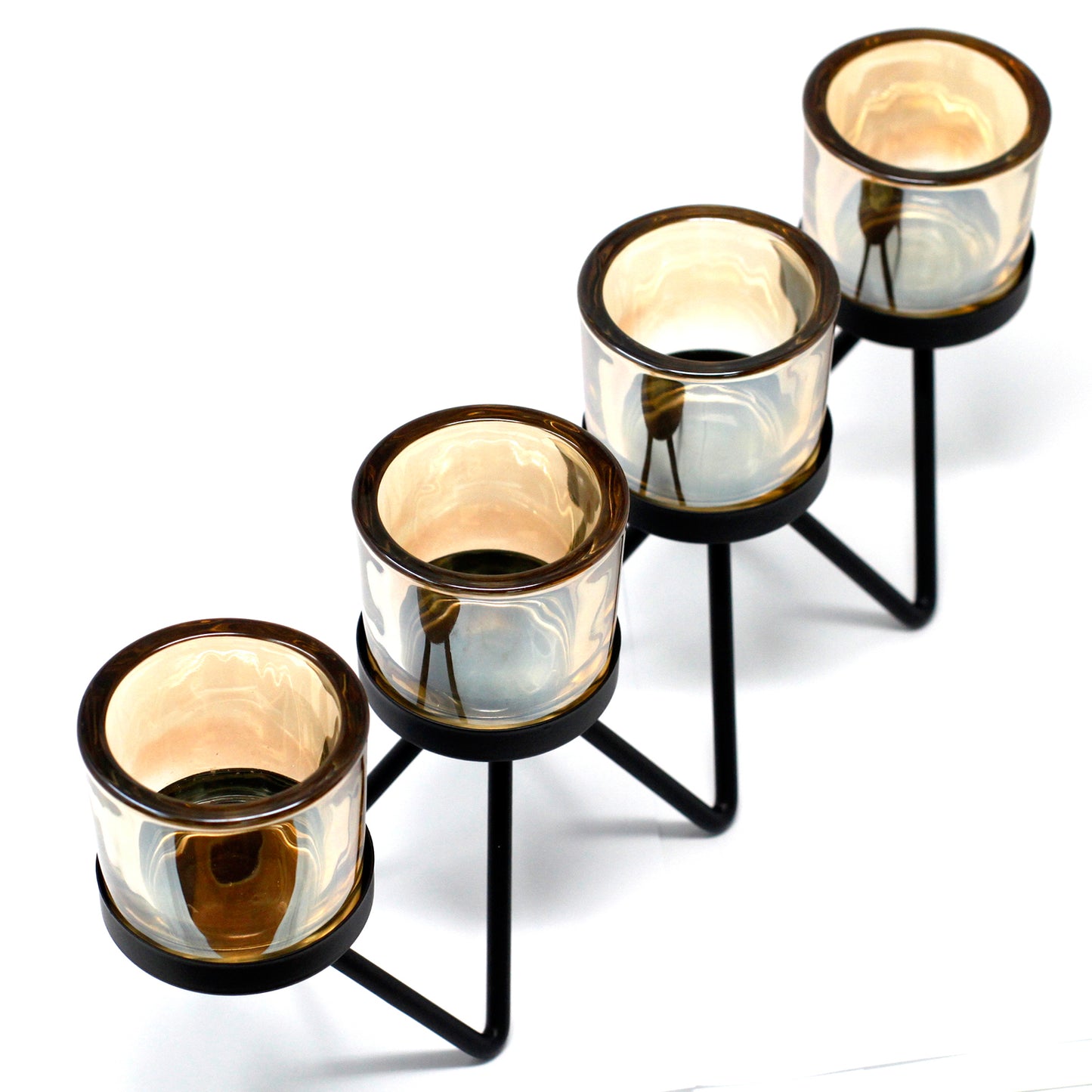 3 Cup Candle Holder - Captivating Zig Zag Iron Centerpiece