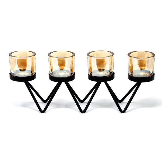 3 Cup Candle Holder - Captivating Zig Zag Iron Centerpiece