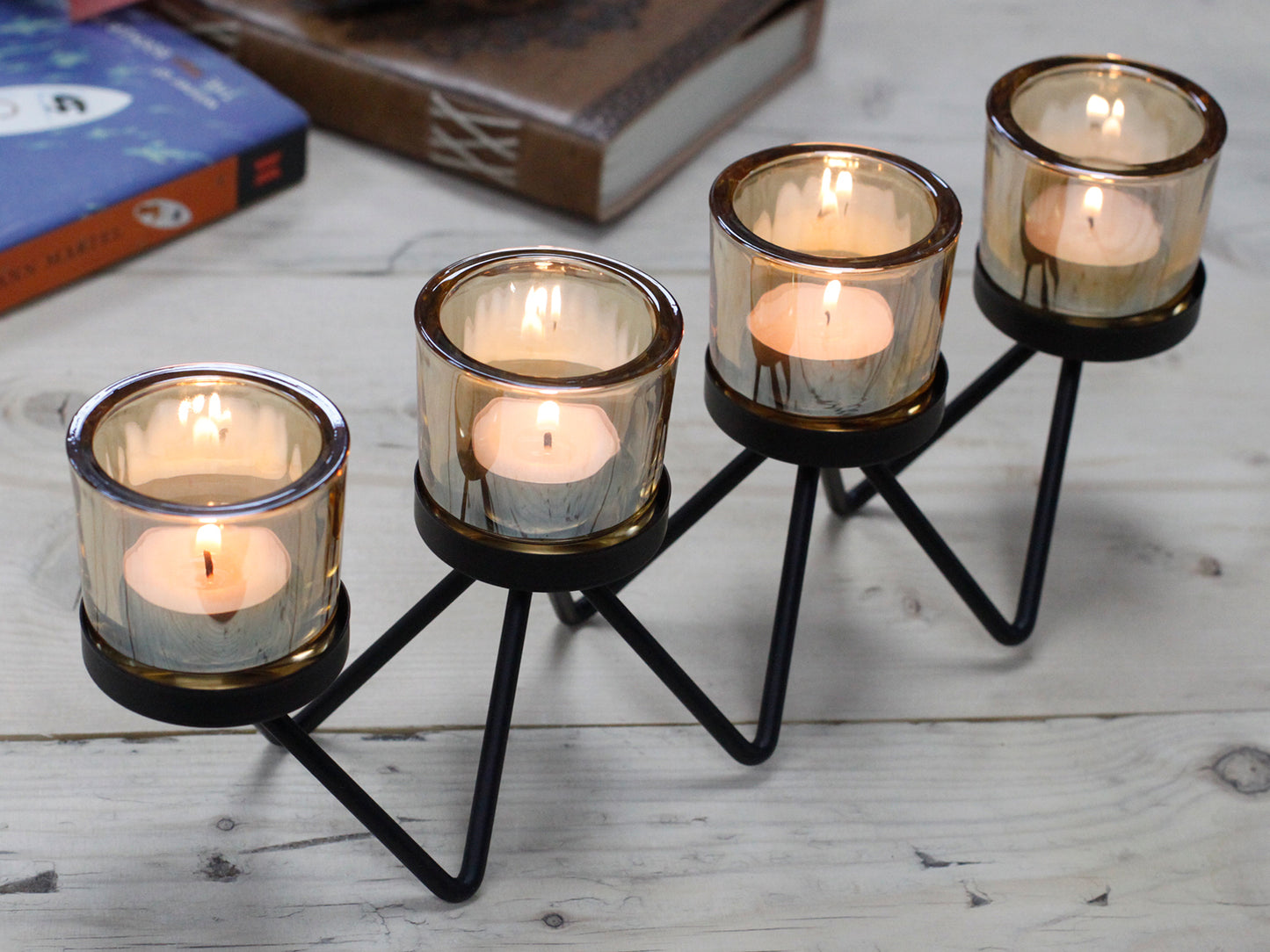 3 Cup Candle Holder - Captivating Zig Zag Iron Centerpiece