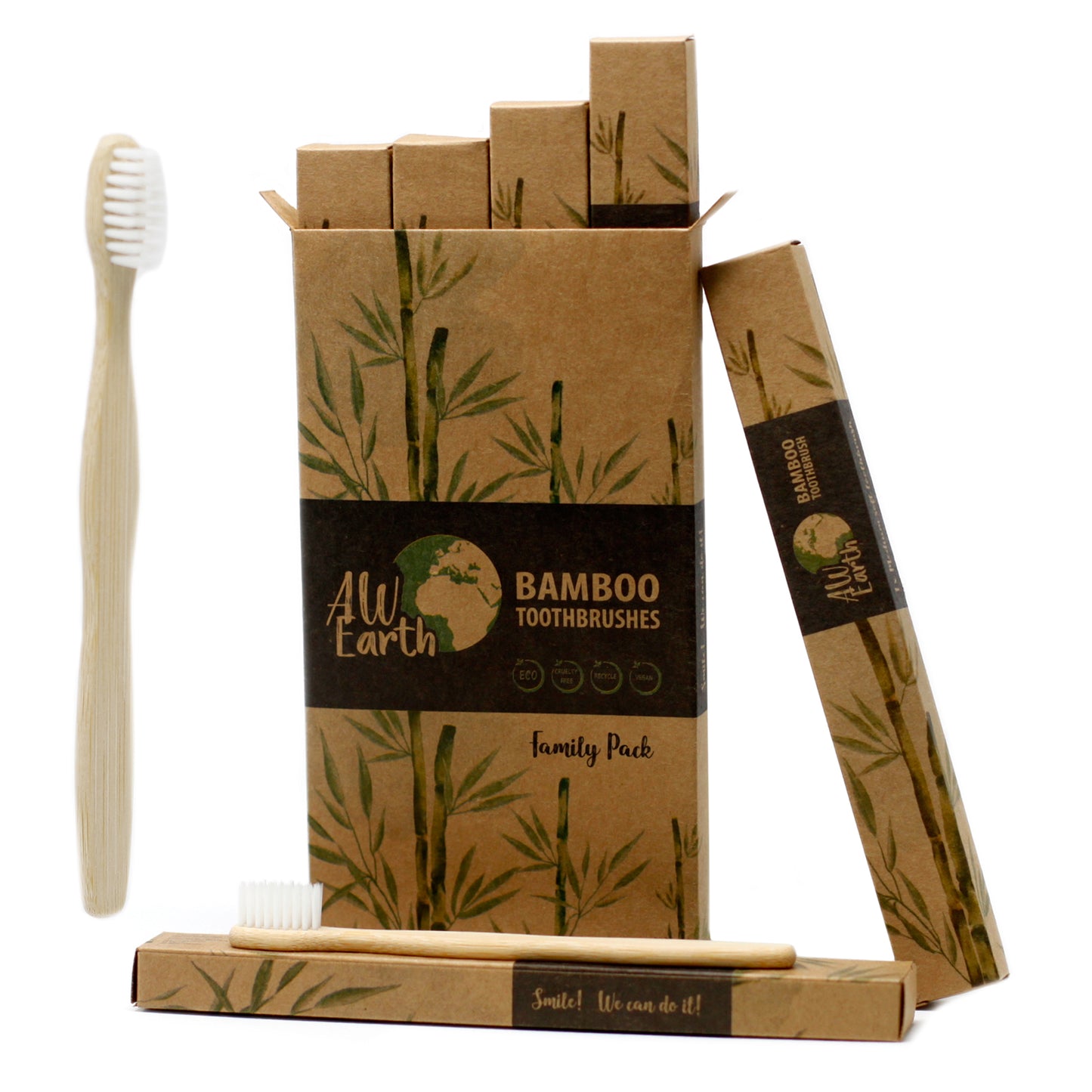 Family Pack of 4 Bamboo Toothbrush Set