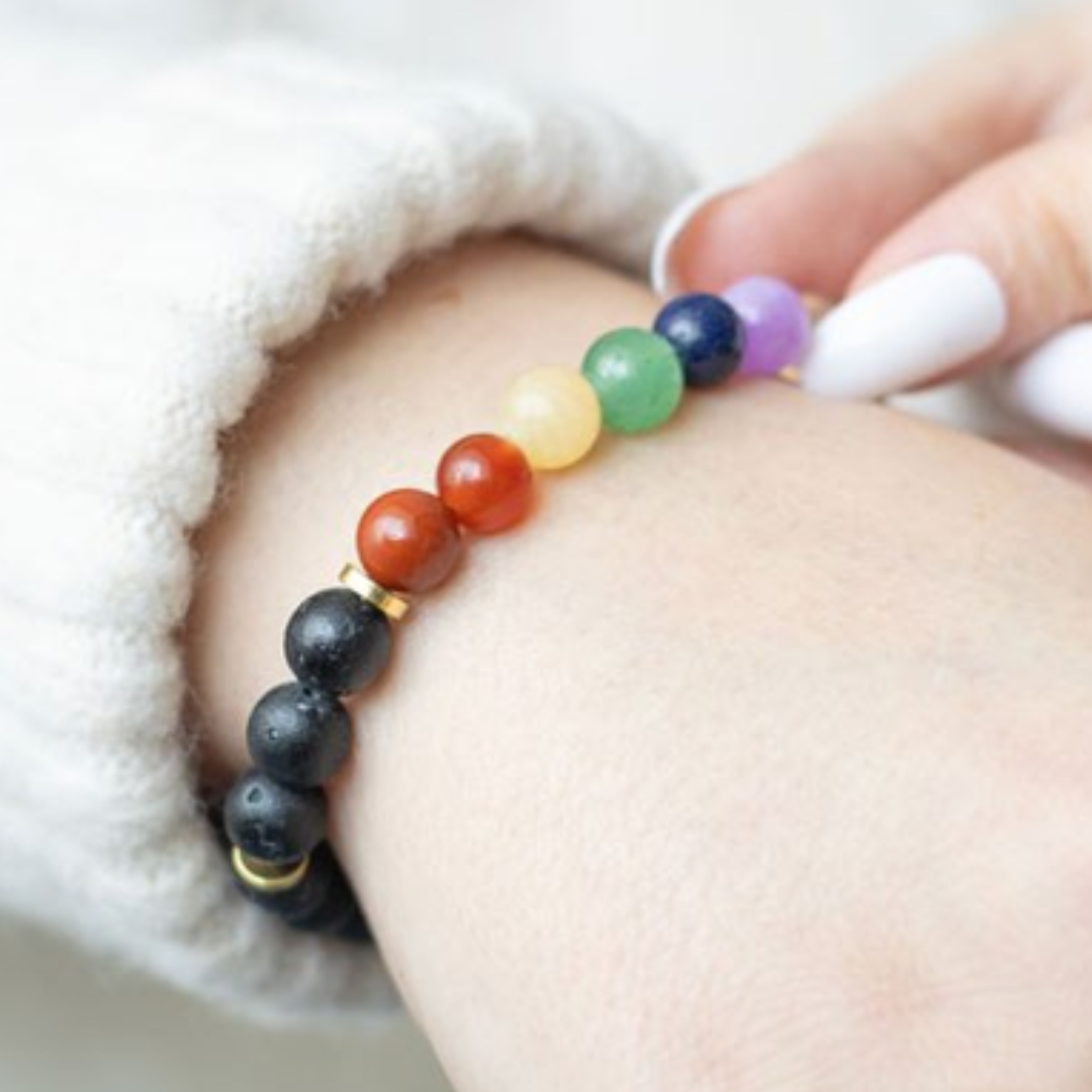 Mixed Gemstone Essential Oil Bracelet - Seven Chakra