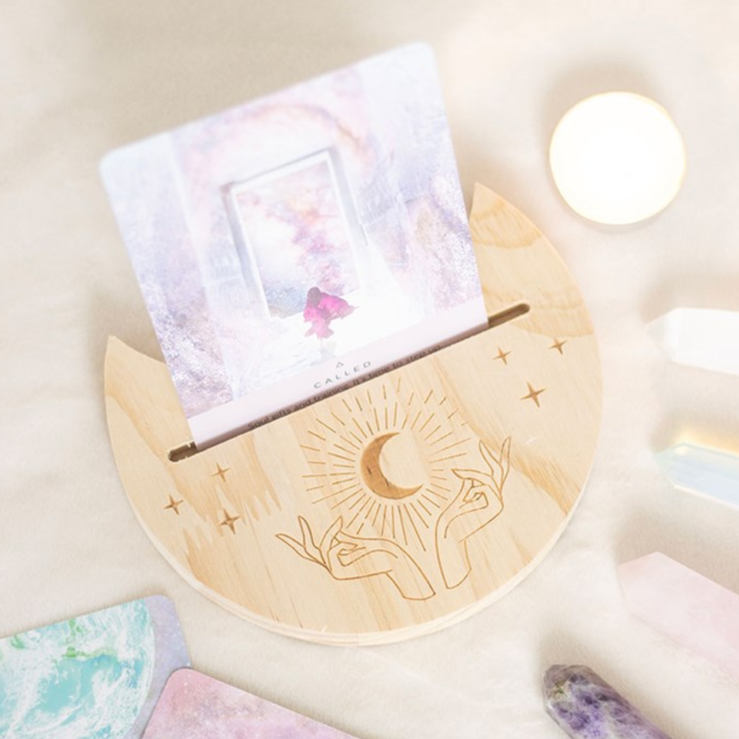 Tarot Card Stand - Mystical Hands Crescent Moon