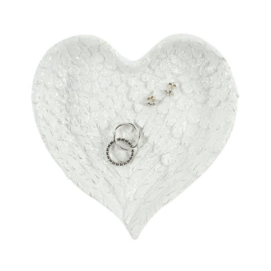 Jewellery Dish - Glitter Heart Shaped Angel Wings