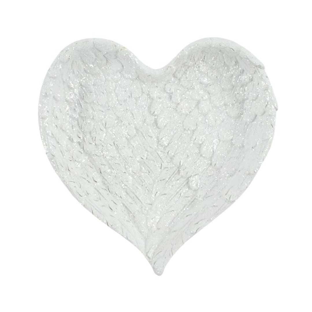 Jewellery Dish - Glitter Heart Shaped Angel Wings