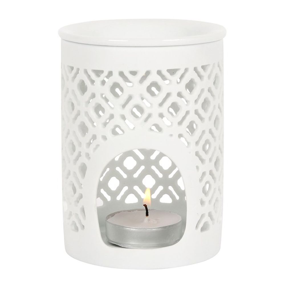 Oil and Wax Burner - White Matte Lattice Cut