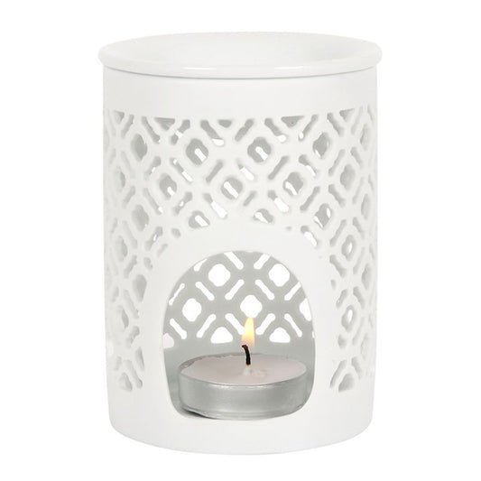 Oil and Wax Burner - White Matte Lattice Cut