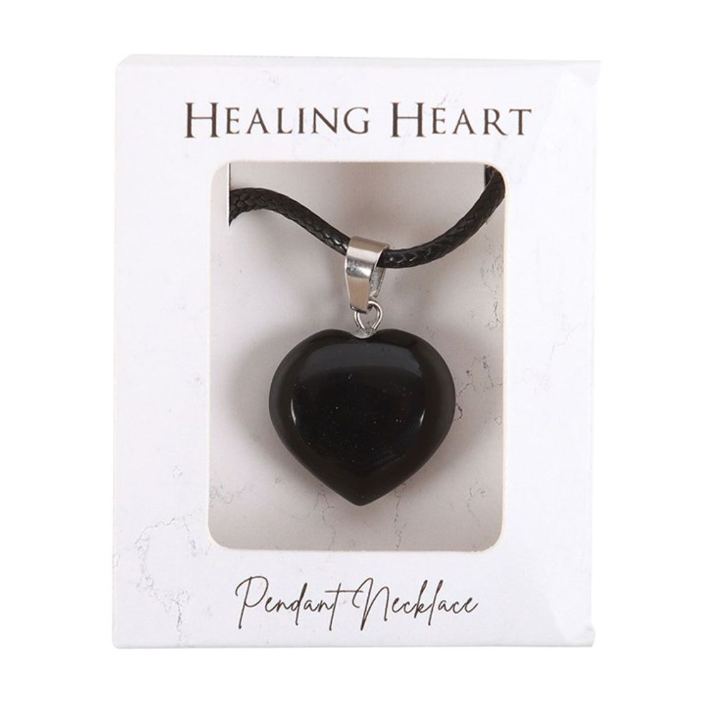 Healing Crystal Heart Necklace - Black Obsidian