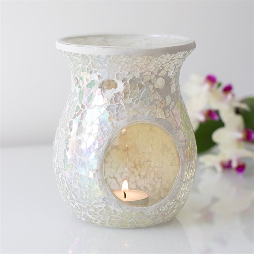 Oil and Wax Burner - Large White Crackle