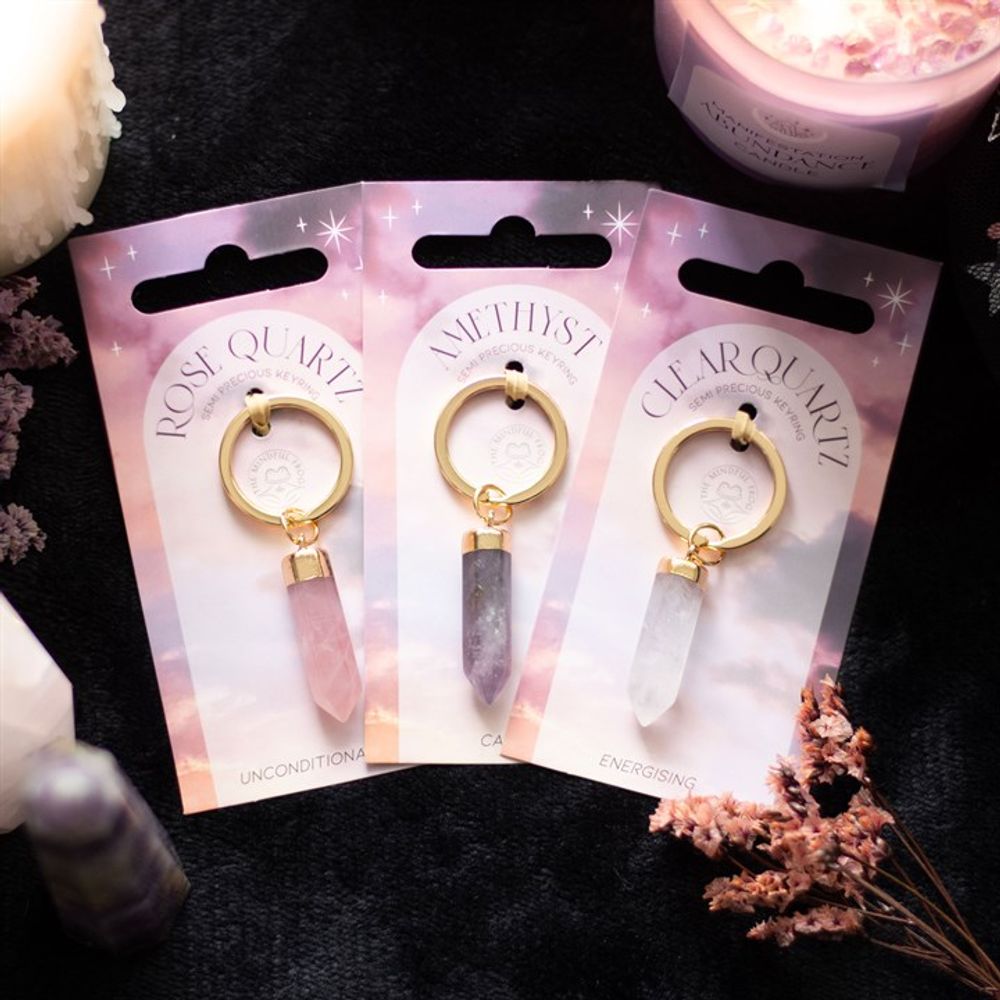 Semi Precious Crystal Keyring - Clear Quartz