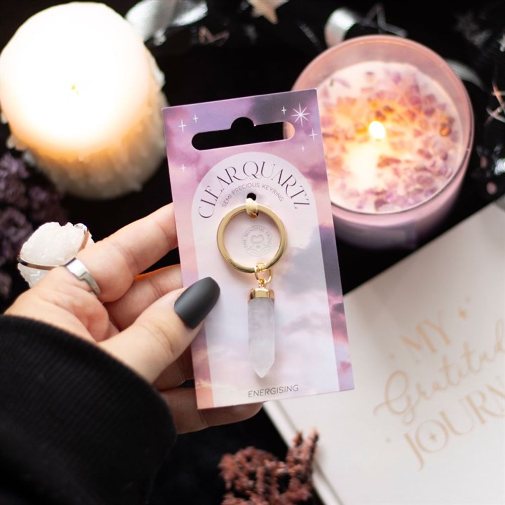 Semi Precious Crystal Keyring - Clear Quartz