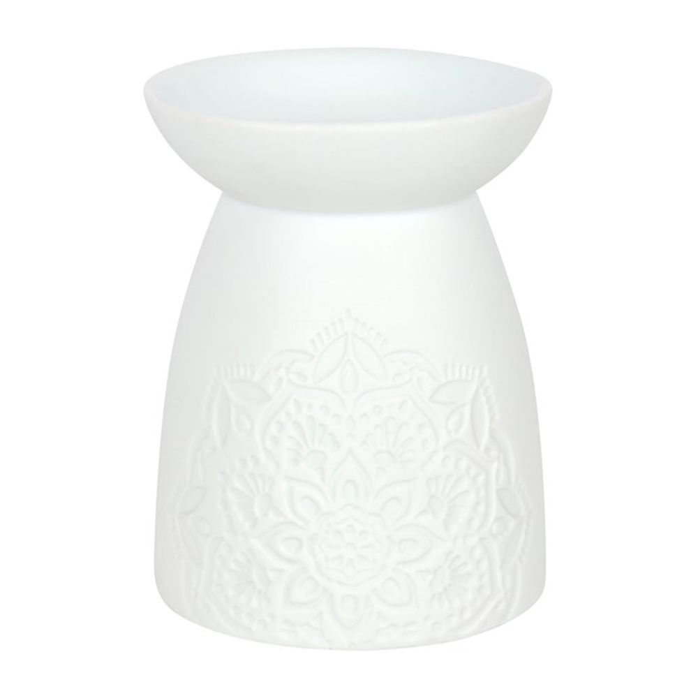 Oil and Wax Burner - White Ceramic Mandala