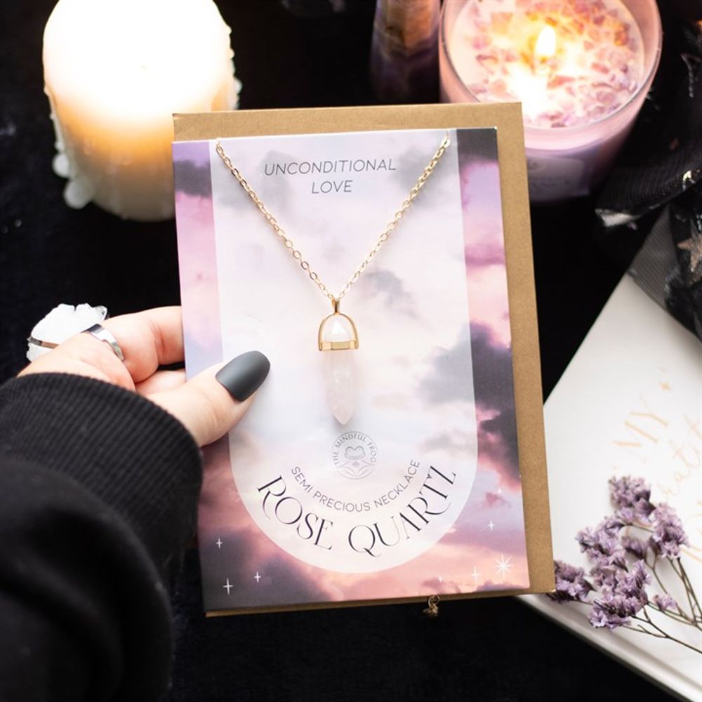 Crystal Necklace Greeting Card - Rose Quartz