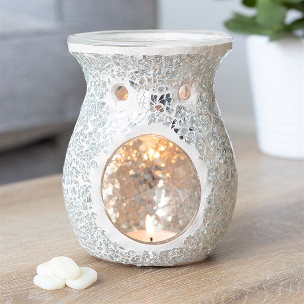 Oil and Wax Burner - Large Silver Crackle