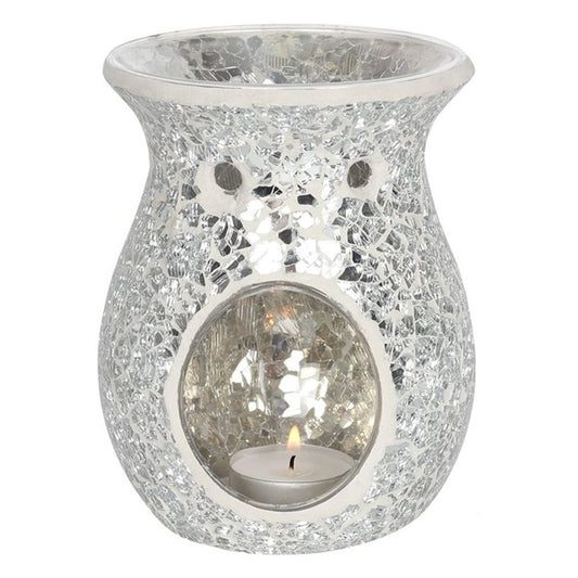 Oil and Wax Burner - Large Silver Crackle