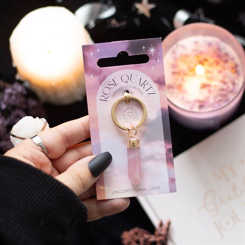 Semi Precious Crystal Keyring - Rose Quartz