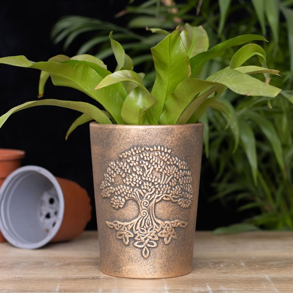 Bronze Terracotta Plant Pot - Tree of Life