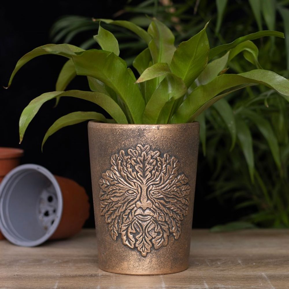 Bronze Terracotta Plant Pot - Green Man