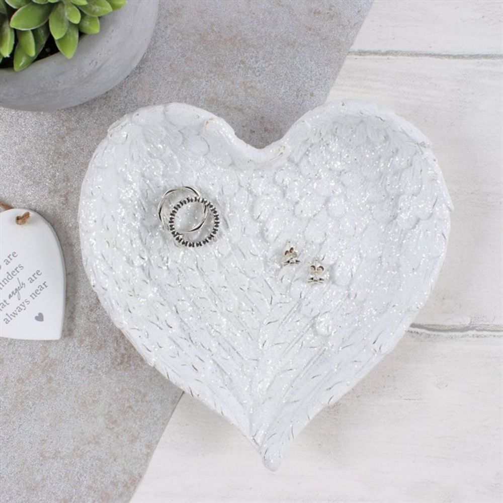 Jewellery Dish - Glitter Heart Shaped Angel Wings