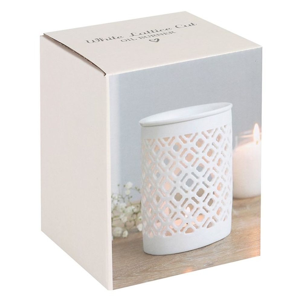 Oil and Wax Burner - White Matte Lattice Cut