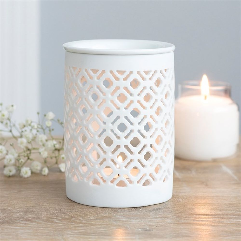 Oil and Wax Burner - White Matte Lattice Cut