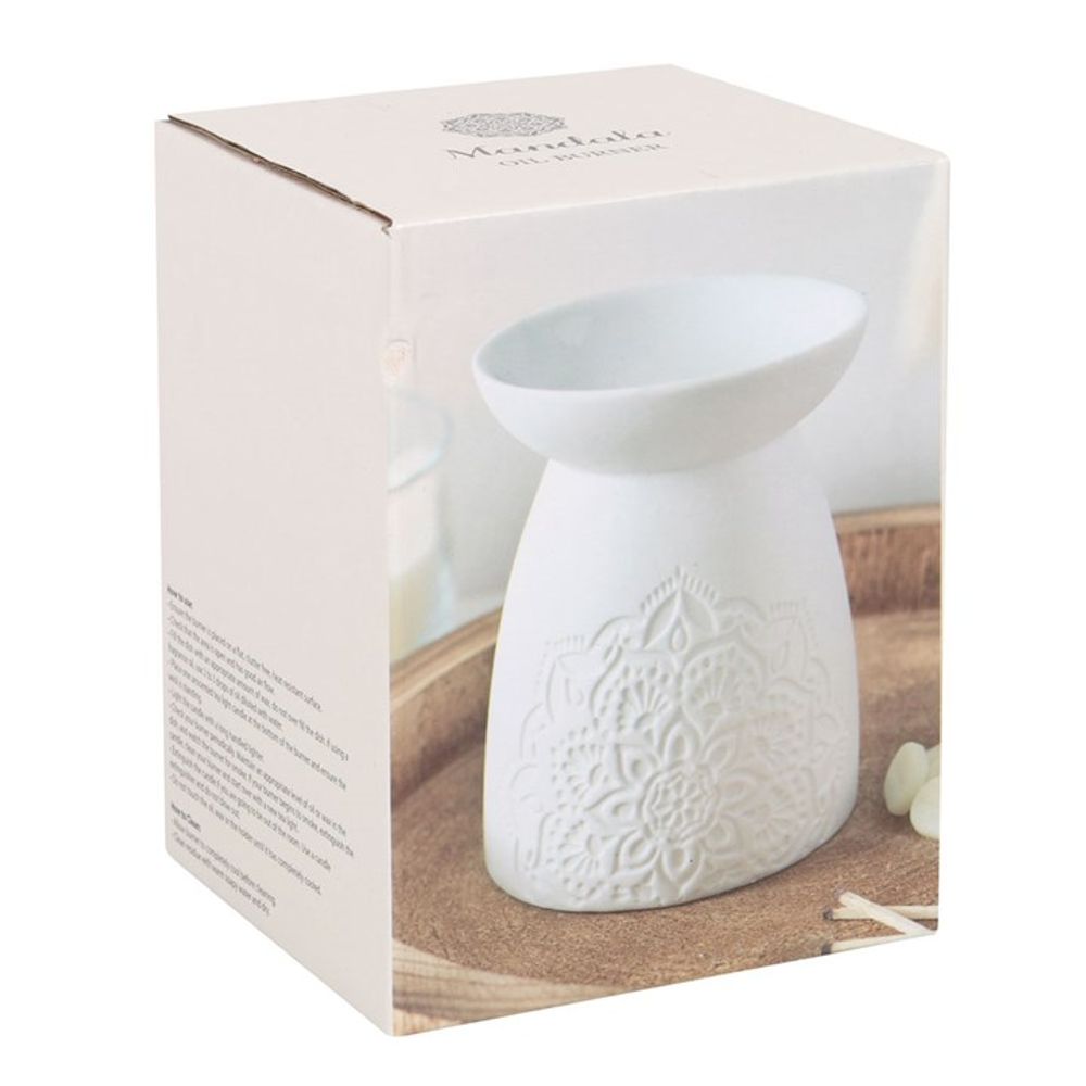 Oil and Wax Burner - White Ceramic Mandala