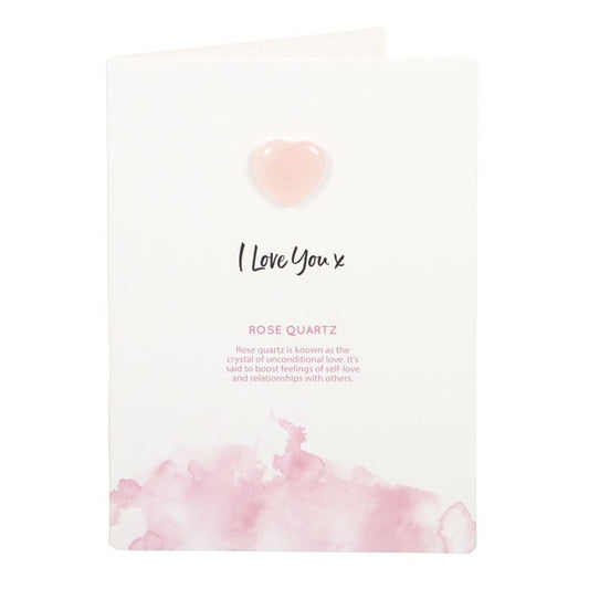 Crystal Greeting Card - 'I Love You' Rose Quartz Heart