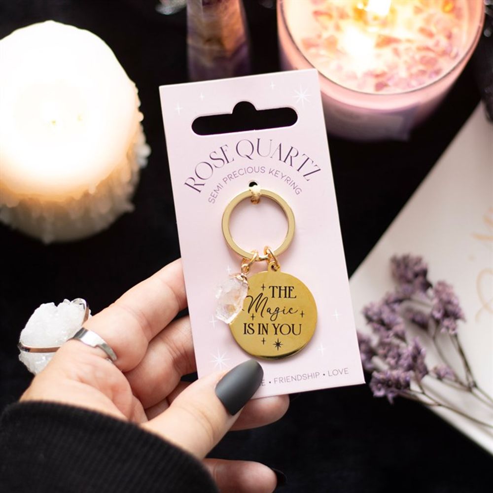 "The Magic Is In You" - Rose Quartz Crystal Keyring