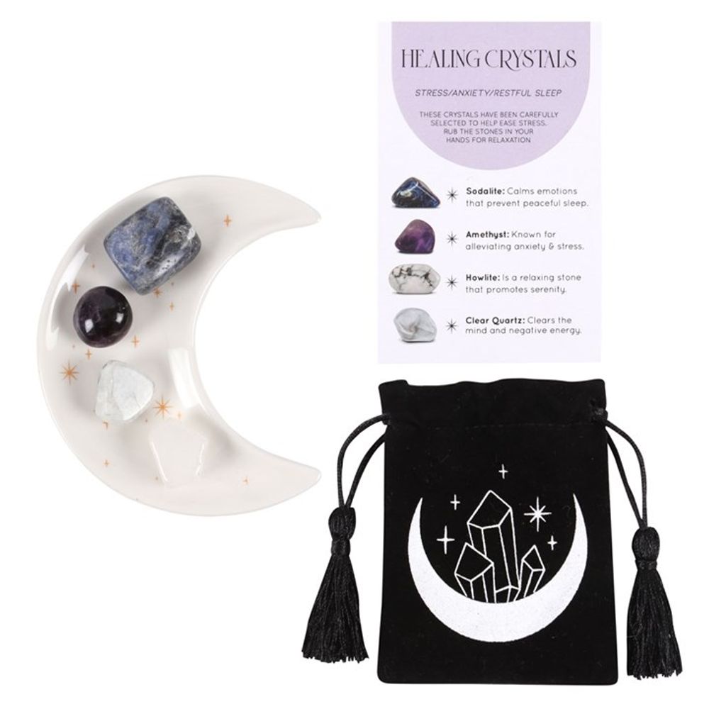 Healing Crystal Set with Moon Trinket Dish - Stress