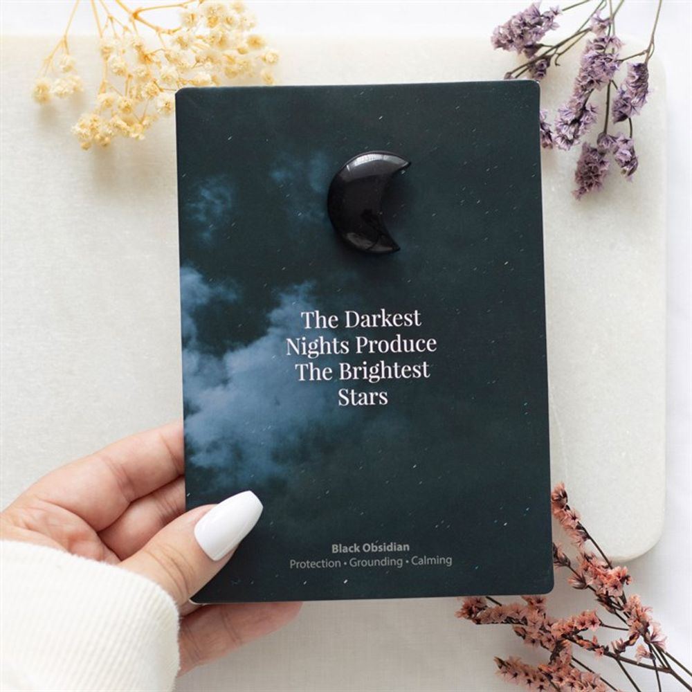 Crystal Greeting Card - 'Darkest Nights' Black Obsidian Moon