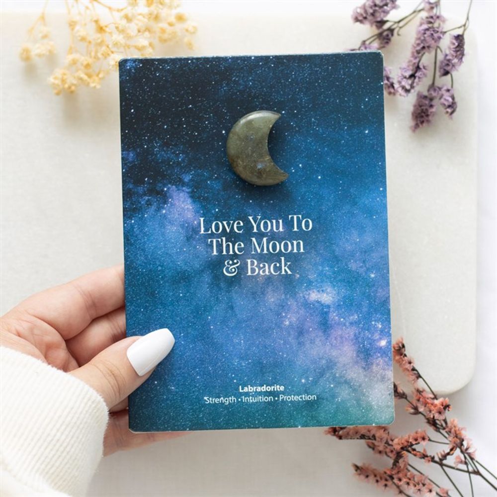 Crystal Greeting Card - 'Moon & Back' Labradorite Moon