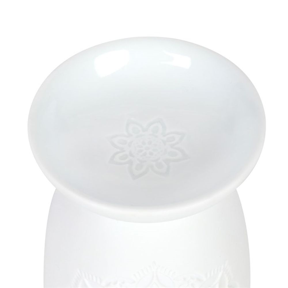 Oil and Wax Burner - White Ceramic Mandala